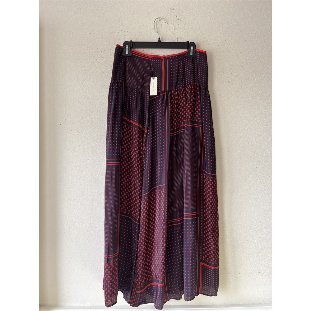Maeve Anthropologie Collette  Maxi Skirt Red Navy-blue Polkadot  10 New Preppy